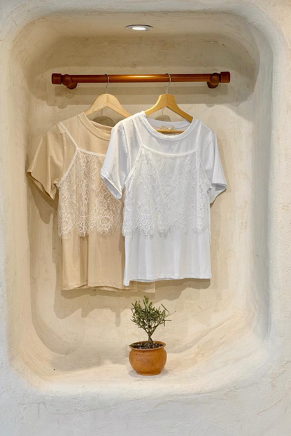 Linda Lace Layered Tee in White