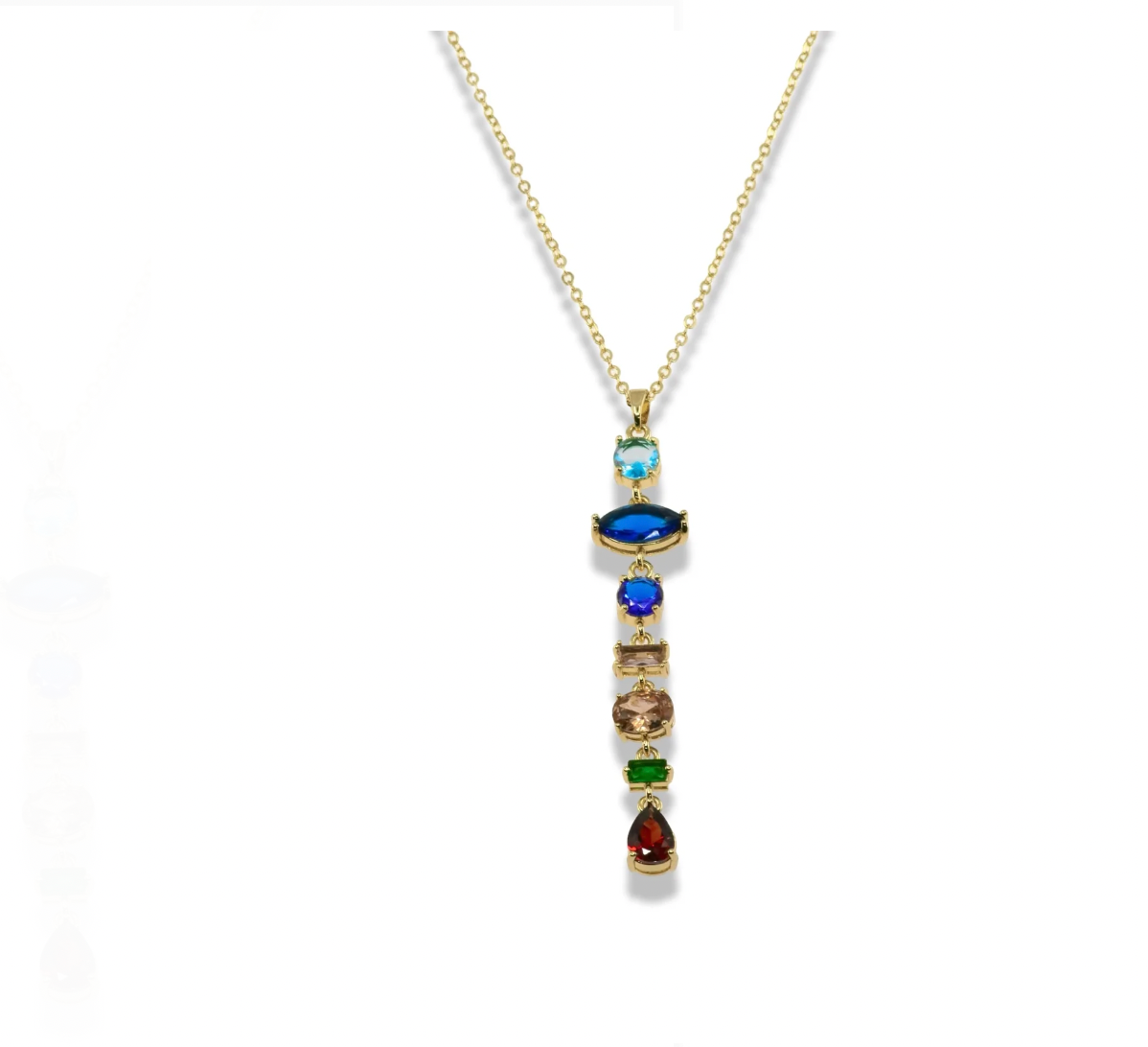Gold Multicolor Stone Tie Drop Necklace