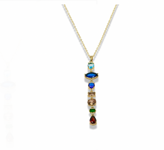 Gold Multicolor Stone Tie Drop Necklace