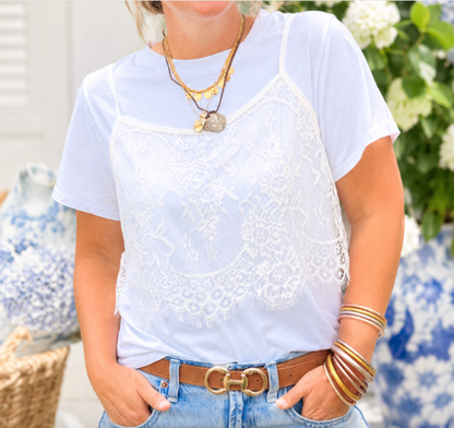 Linda Lace Layered Tee in White