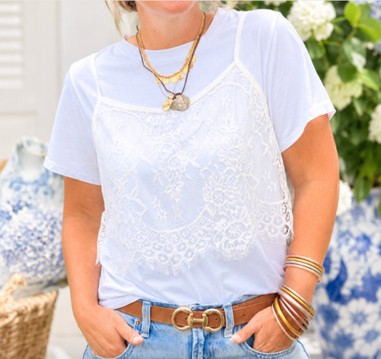 Linda Lace Layered Tee in White
