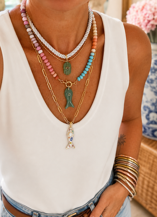 Fishy Long Necklace With Evil Eye