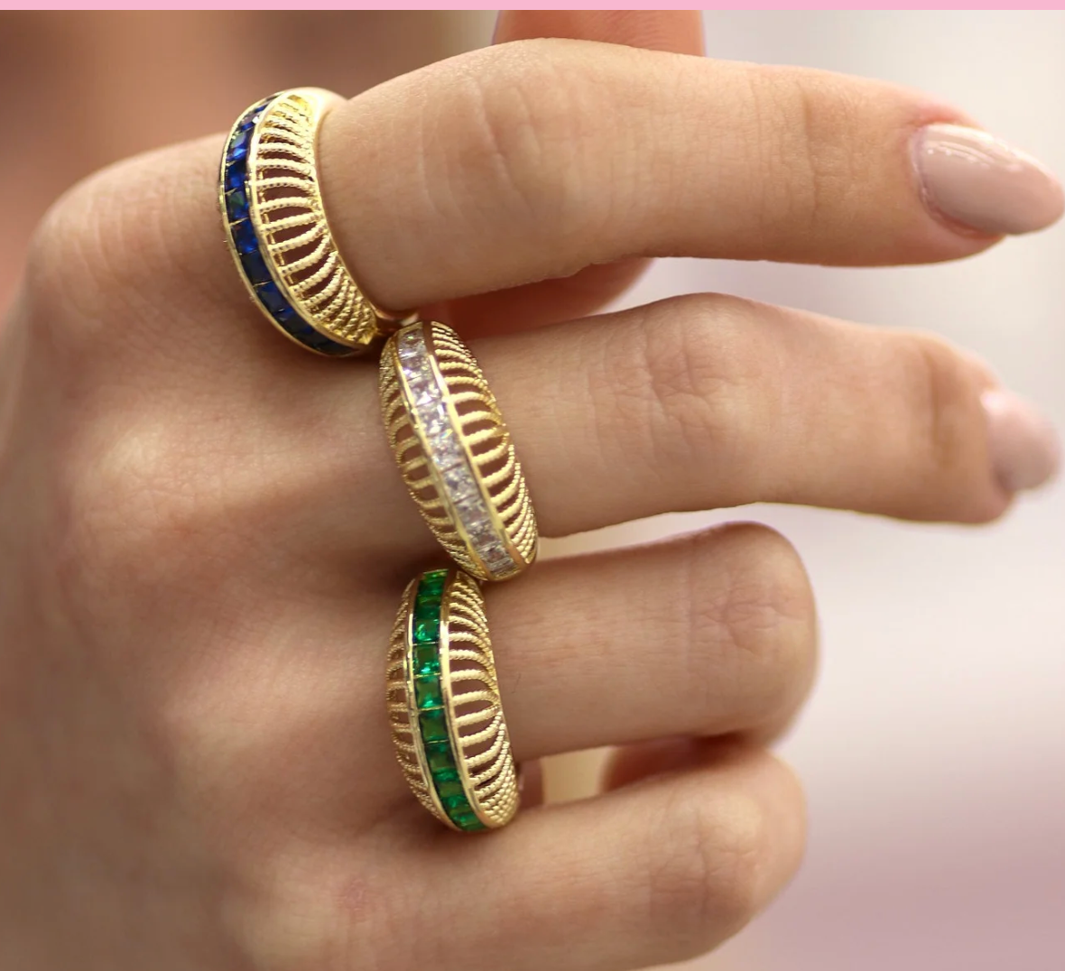 Tall gold ring with square cz line – adjustable design