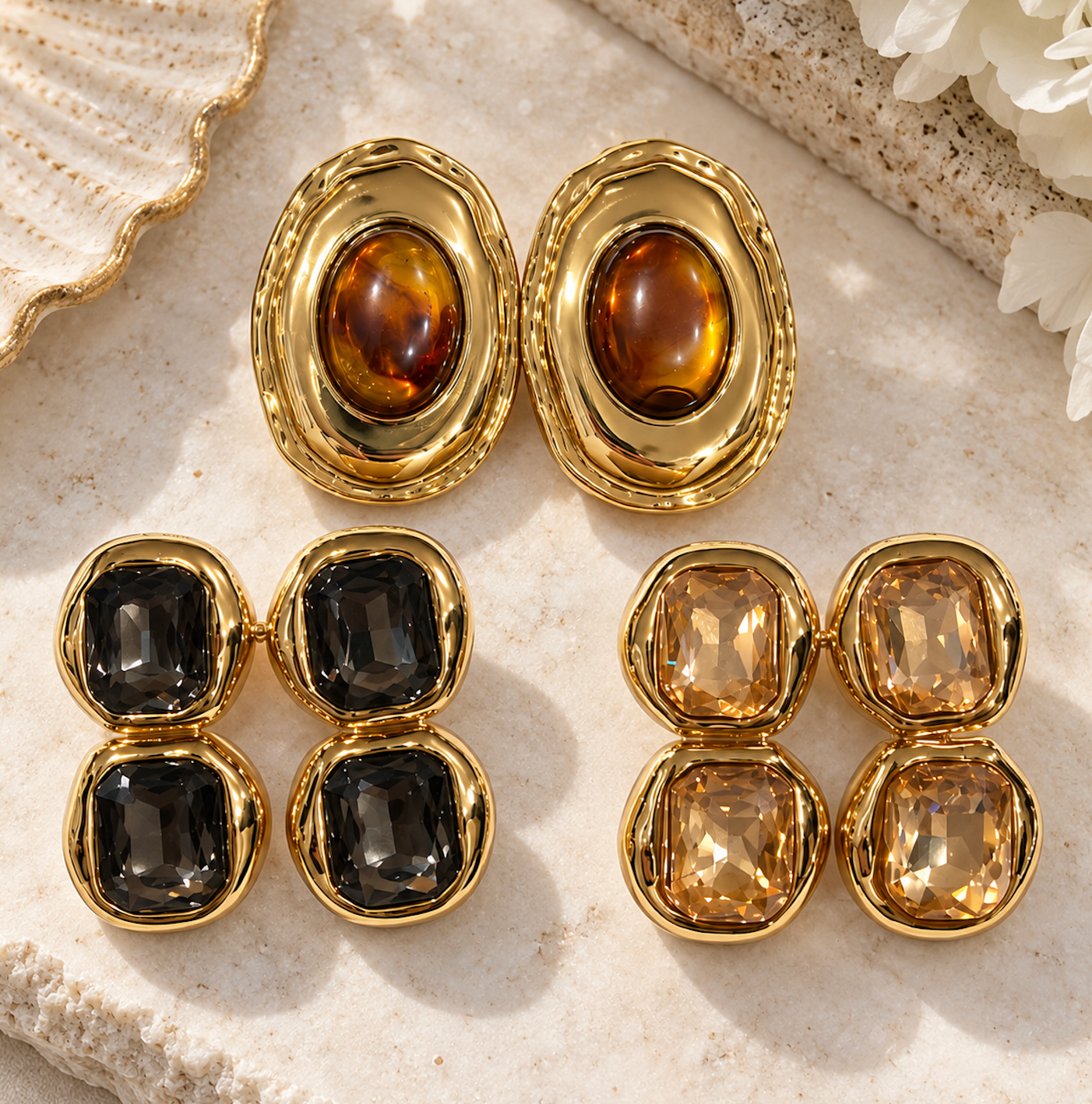 Brice Earrings (double stone dark grey)