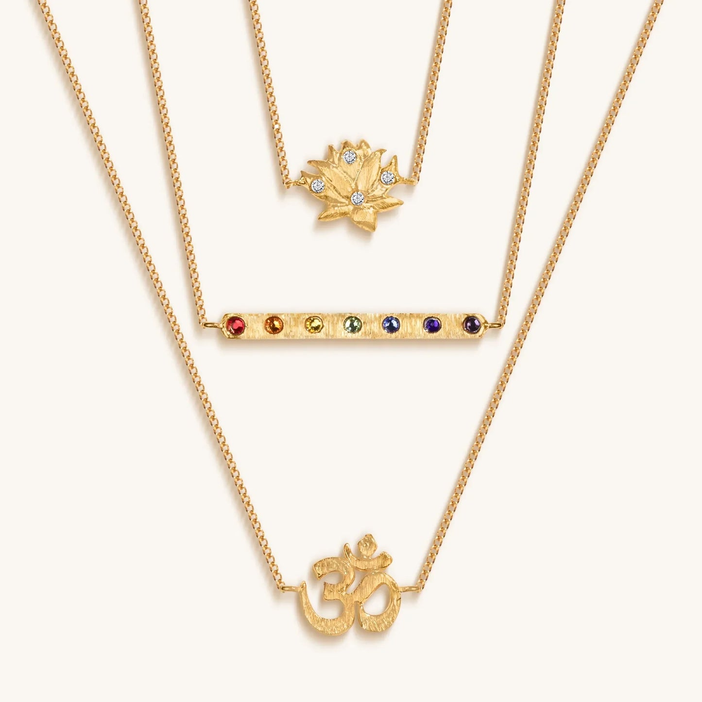 Aligned in Serenity - Lotus OM Chakra Bar Triple Layer Necklace
