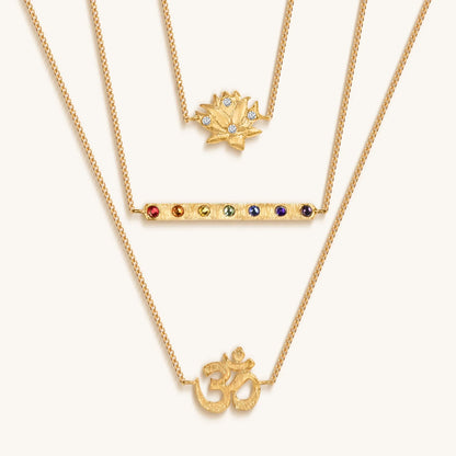 Aligned in Serenity - Lotus OM Chakra Bar Triple Layer Necklace