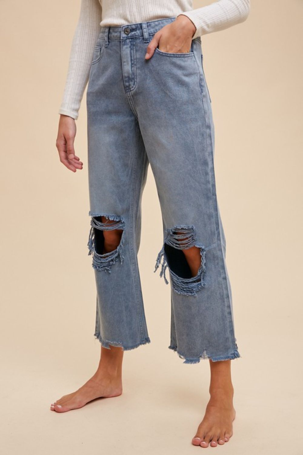 Distressed Raw Hem Jeans