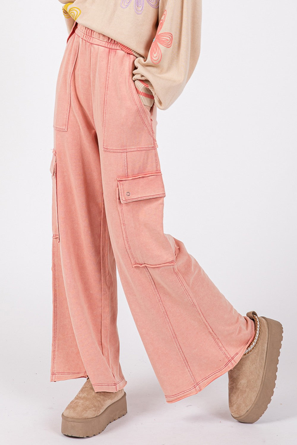 Knit Terry Mineral Wash Wide Leg Pants