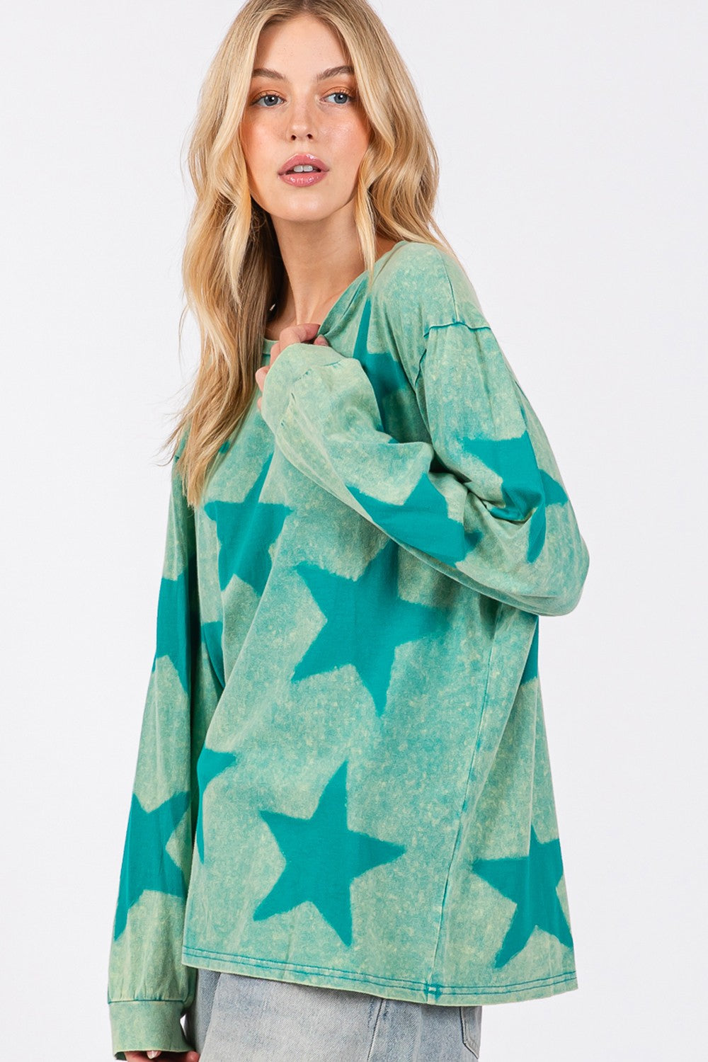 Mineral Wash Star Pattern T-Shirt