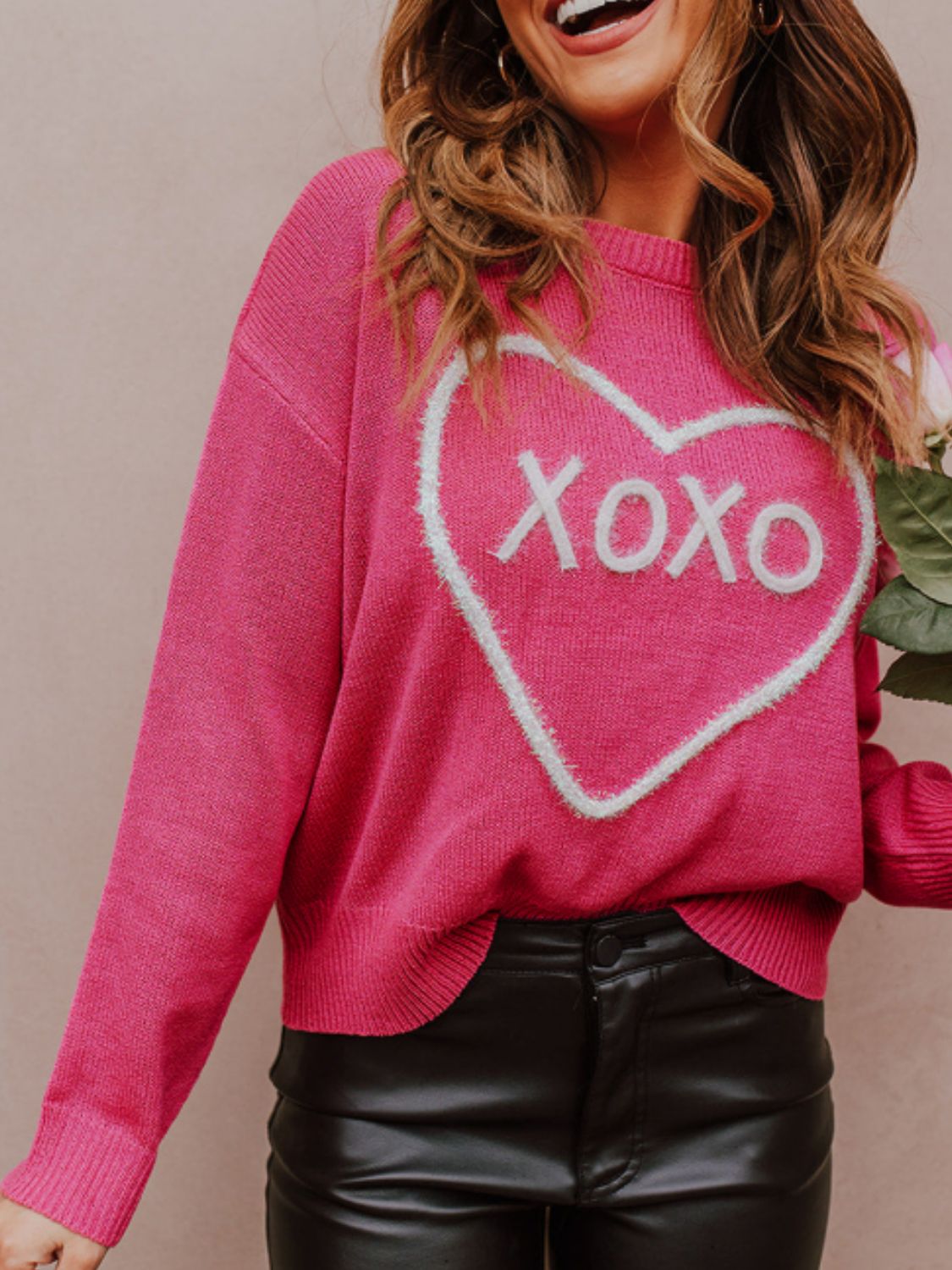 XOXO Round Neck Drop Shoulder Sweater PREORDER