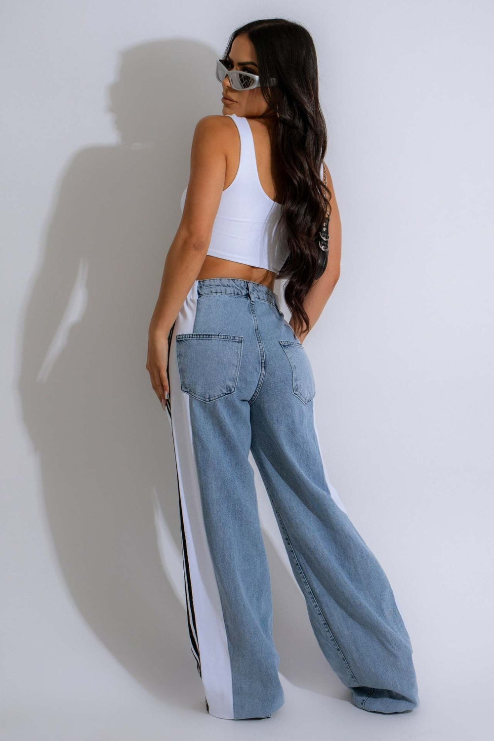 Contrast Side Striped Wide Leg Jeans