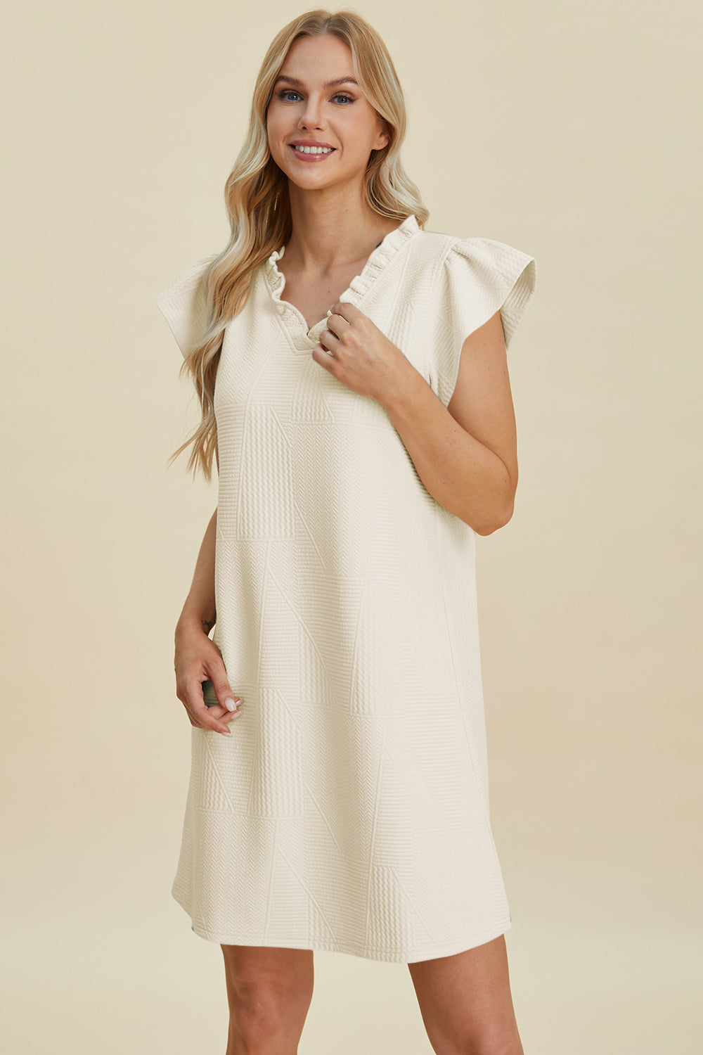 Ruffled V-Neck Cap Sleeve Dress PREORDER