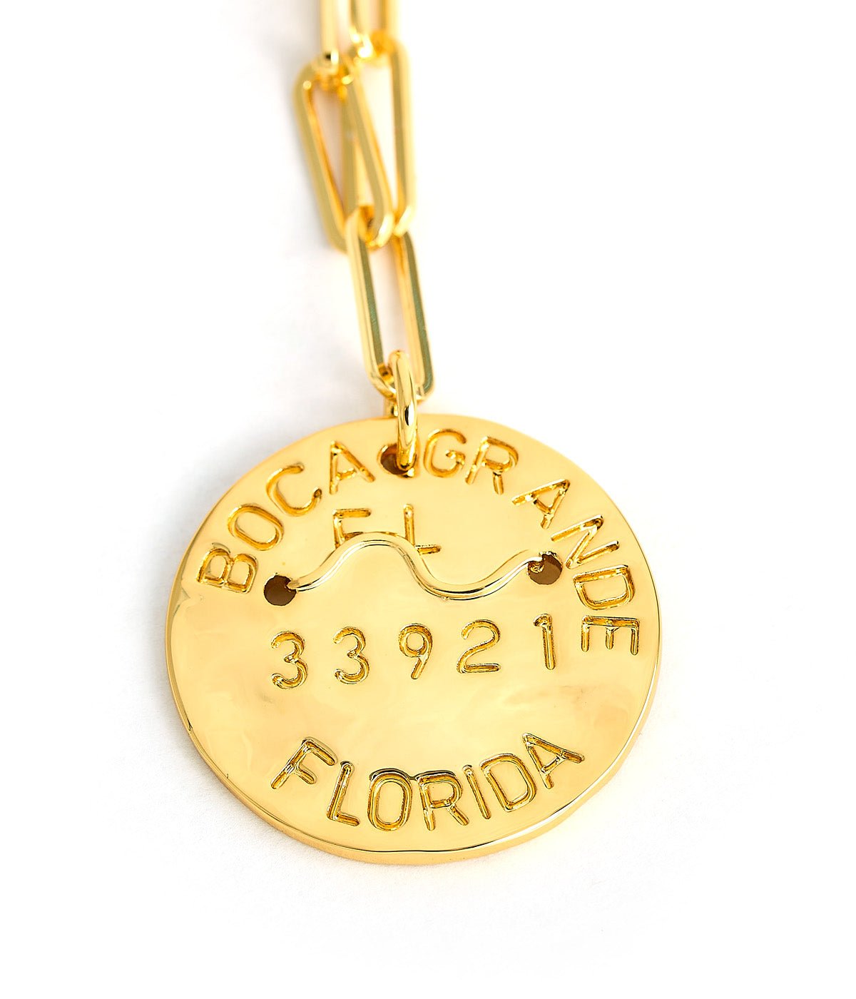 Beach Tag Charm Necklace – 18k Gold Plated