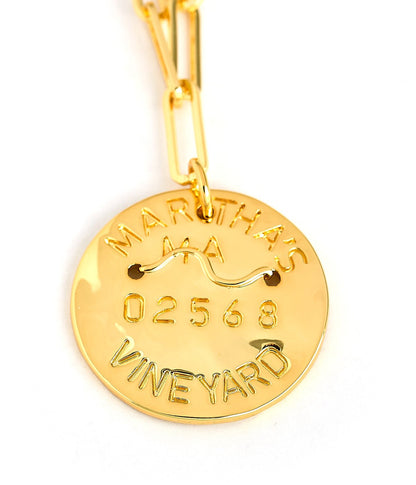 Beach Tag Charm Necklace – 18k Gold Plated