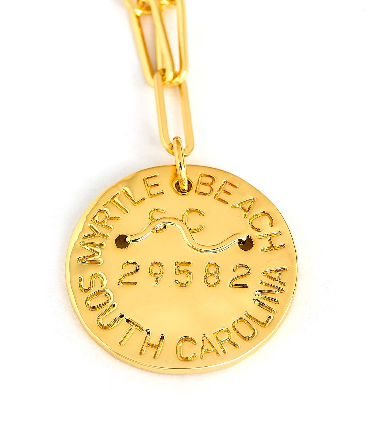 Beach Tag Charm Necklace – 18k Gold Plated