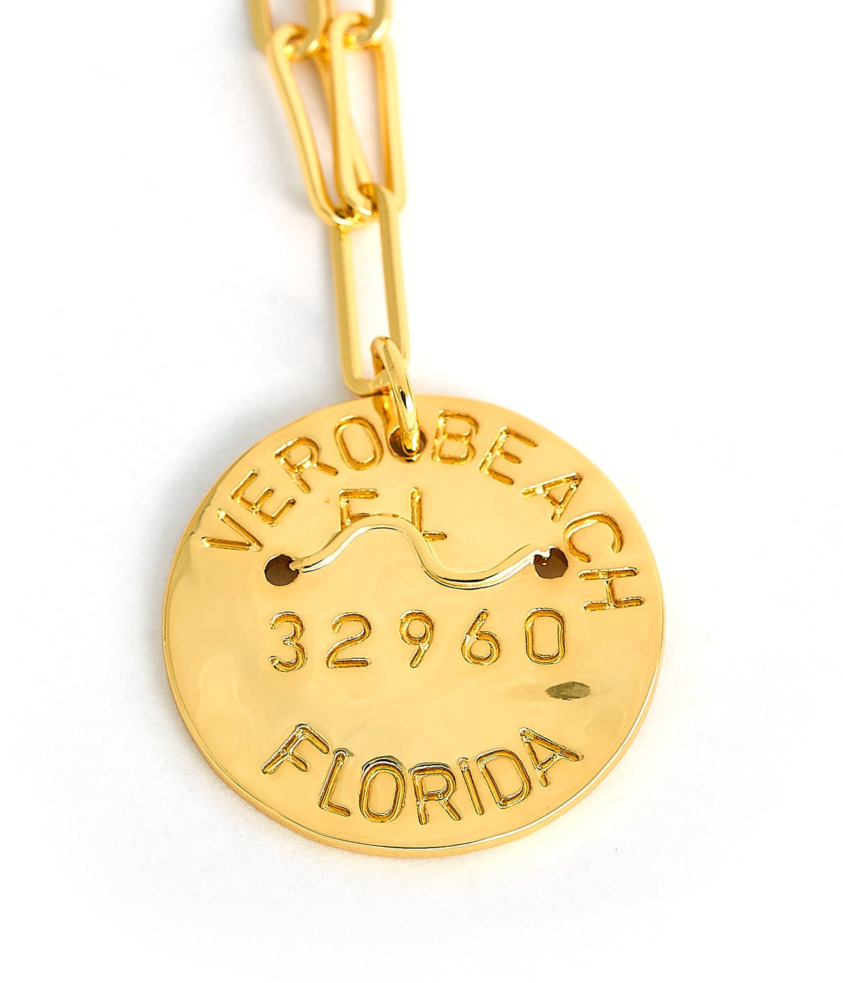 Beach Tag Charm Necklace – 18k Gold Plated