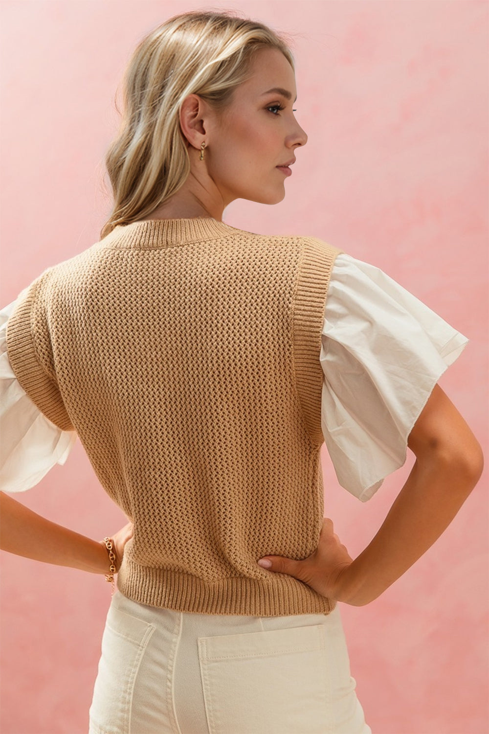 Ruffled Round Neck Short Sleeve Sweater PREORDER