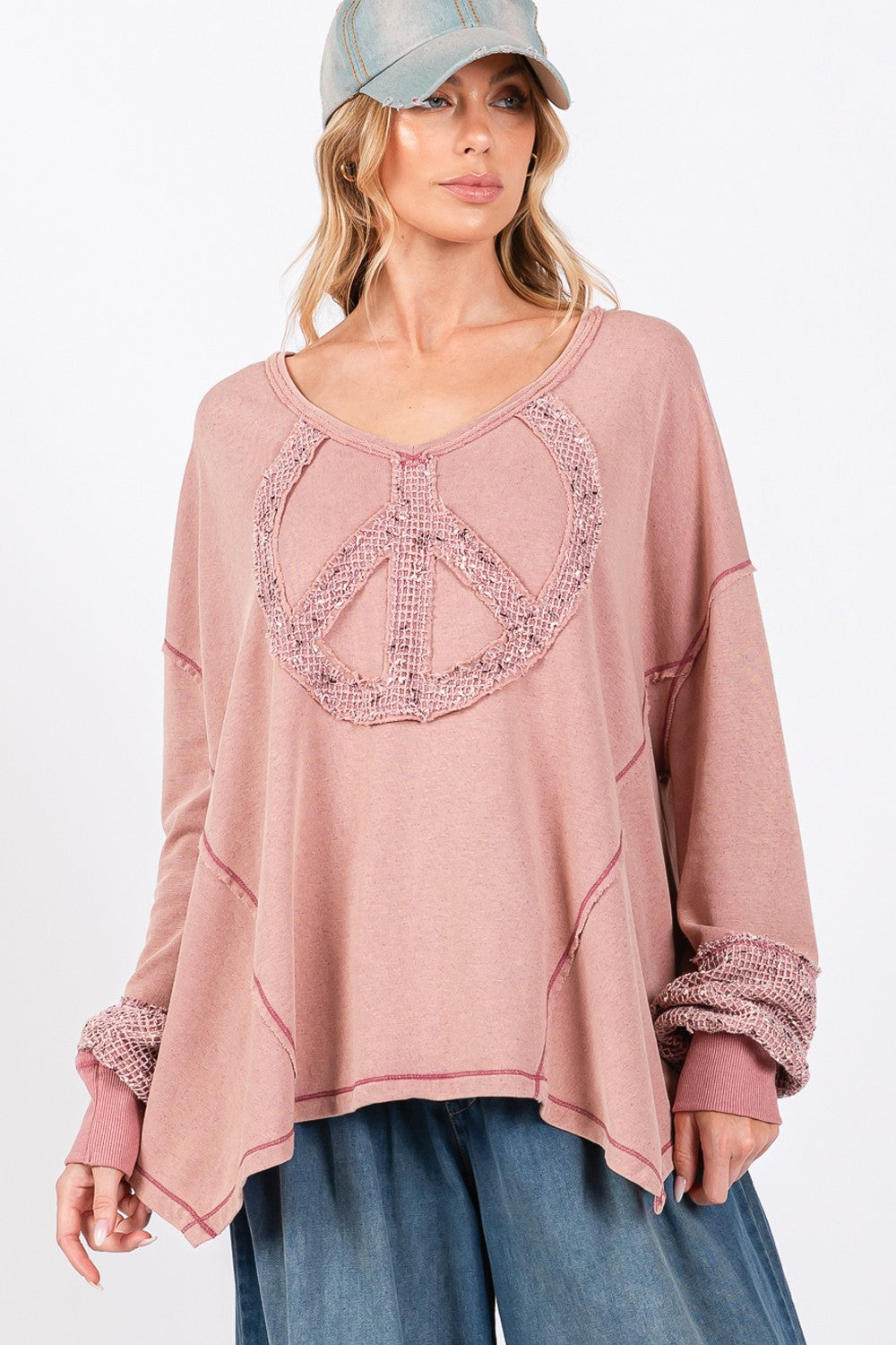 Peace Sign Mineral Wash Terry Top