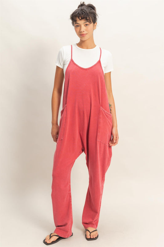 Mineral Wash Spaghetti Strap Jumpsuit