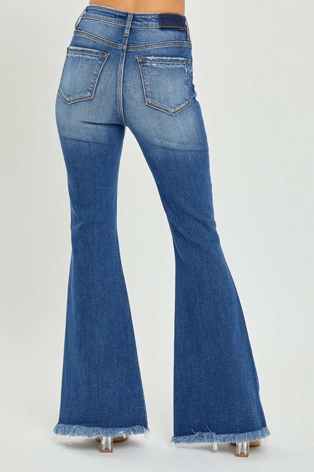 Full Size High Rise Front Slit Frayed Hem Flare Jeans