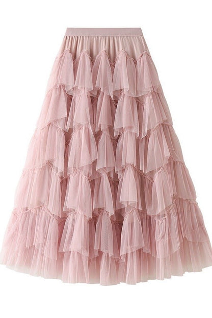 Tiered chiffon midi skirt