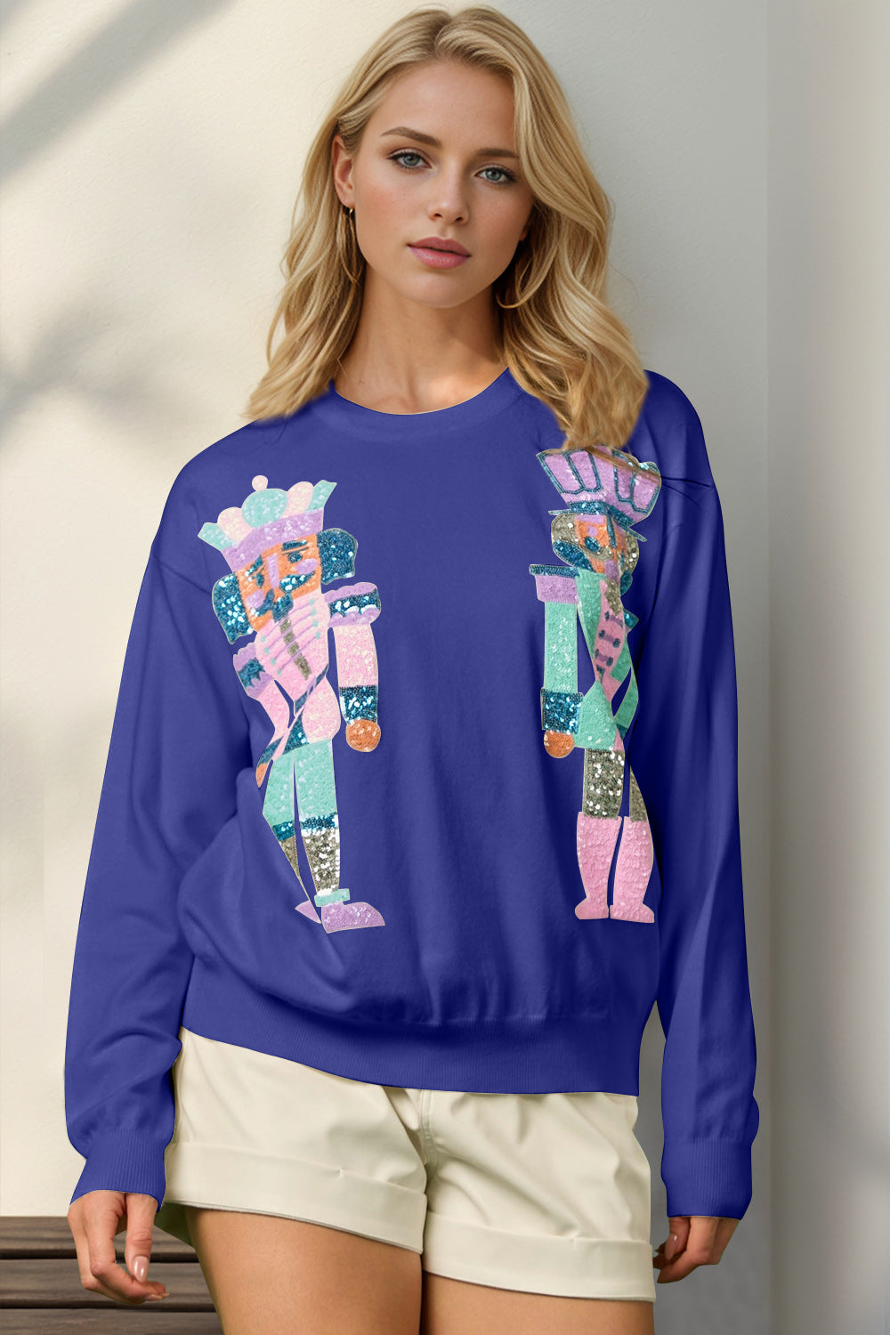 Full Size Sequin Nutcracker Long Sleeve Sweater PREORDER