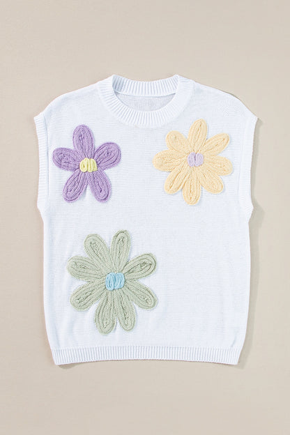 Crochet Flower Round Neck Sweater Vest PREORDER