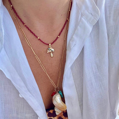 Seashell & Gem Chain Necklace