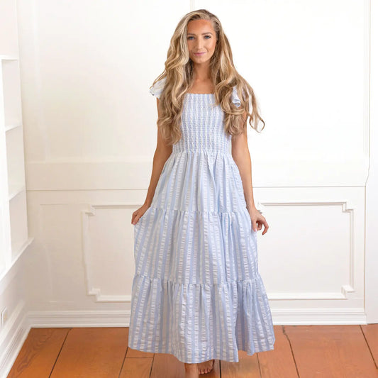 Blue & White Flutter Sleeve