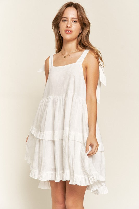 Square neck ruffle dress in plus sizes