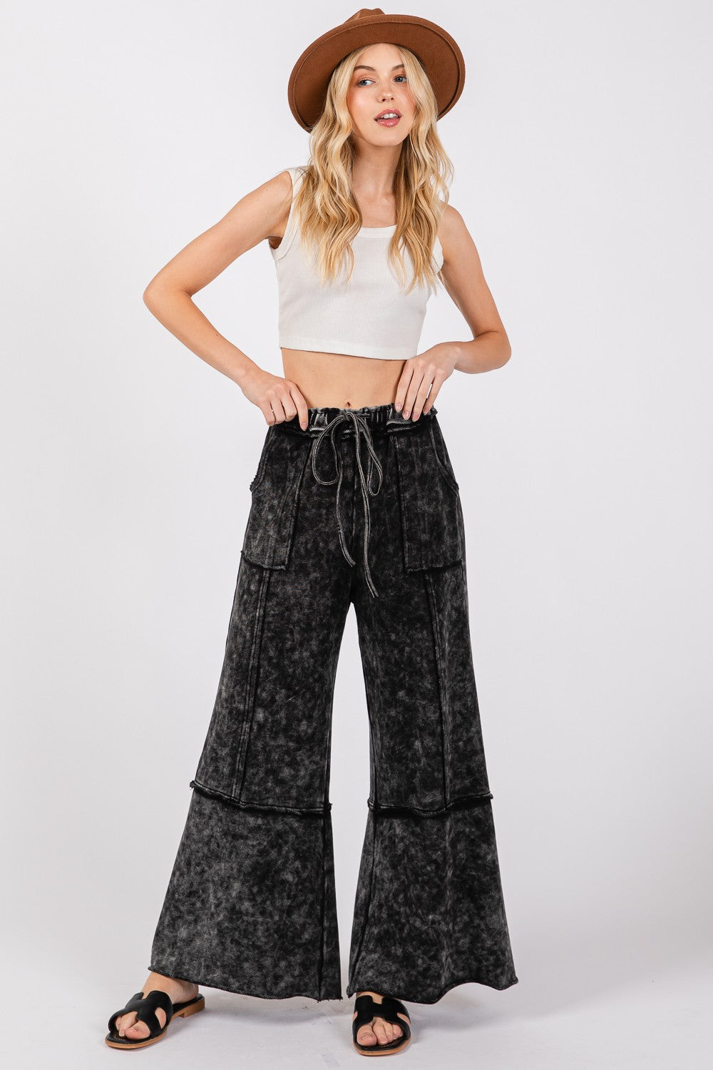 Mineral Washed Terry Wide Leg Pants