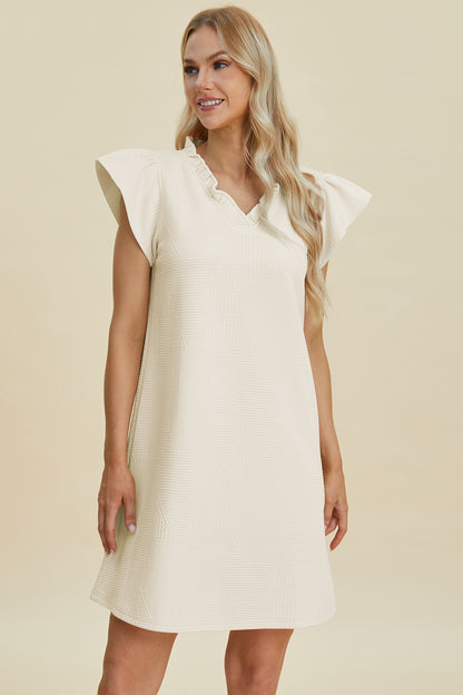 Ruffled V-Neck Cap Sleeve Dress PREORDER