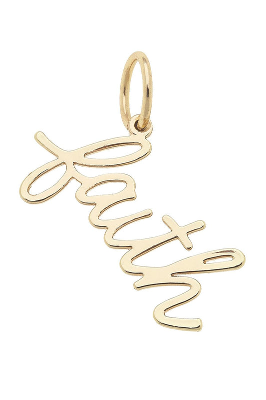 "Faith" Cursive Script Charm in Shiny Gold