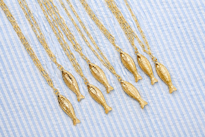 Fish - Beach Town - Small Paper Clip Chain Necklace - 18k Gold Plated 18 Inches