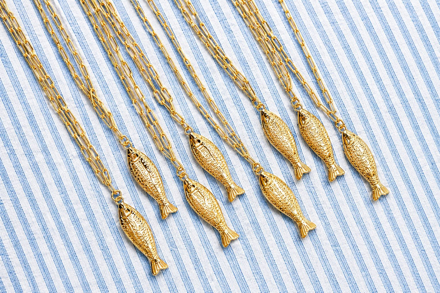 Fish - Beach Town - Small Paper Clip Chain Necklace - 18k Gold Plated 18 Inches