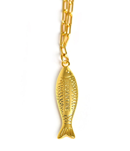 Fish - Beach Town - Small Paper Clip Chain Necklace - 18k Gold Plated 18 Inches