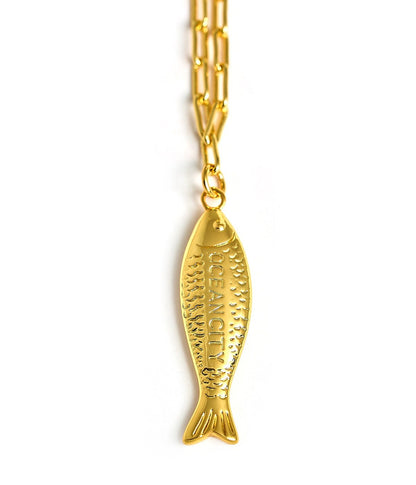 Fish - Beach Town - Small Paper Clip Chain Necklace - 18k Gold Plated 18 Inches