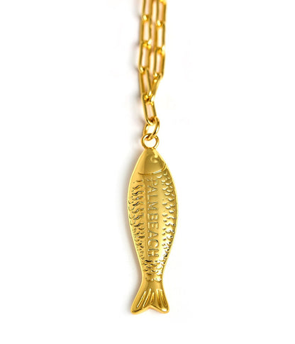 Fish - Beach Town - Small Paper Clip Chain Necklace - 18k Gold Plated 18 Inches