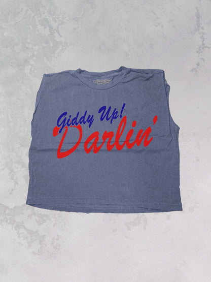 Underground Original Design: Giddy up Darlin', Western Vintage Cropped Muscle Tank