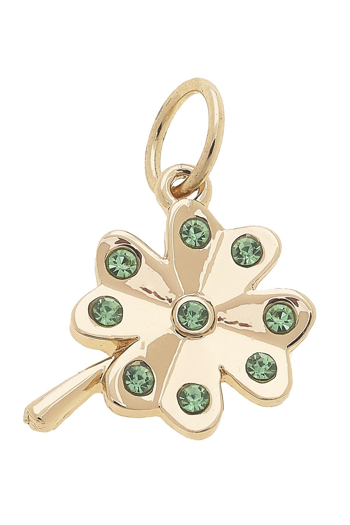 Green Pave Shamrock Charm in Shiny Gold