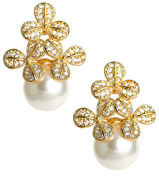 Kennedy Earrings - Rhinestone & Pearl- 18k Gold Plated - Kristin Kennedy Collection