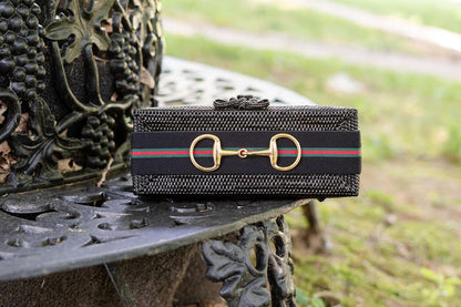 Colette -  Black - Thin Black Green and Red Ribbon
