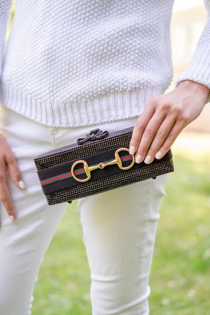 Colette -  Black - Thin Black Green and Red Ribbon