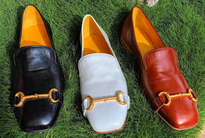 Black Leather Square Toe Loafer