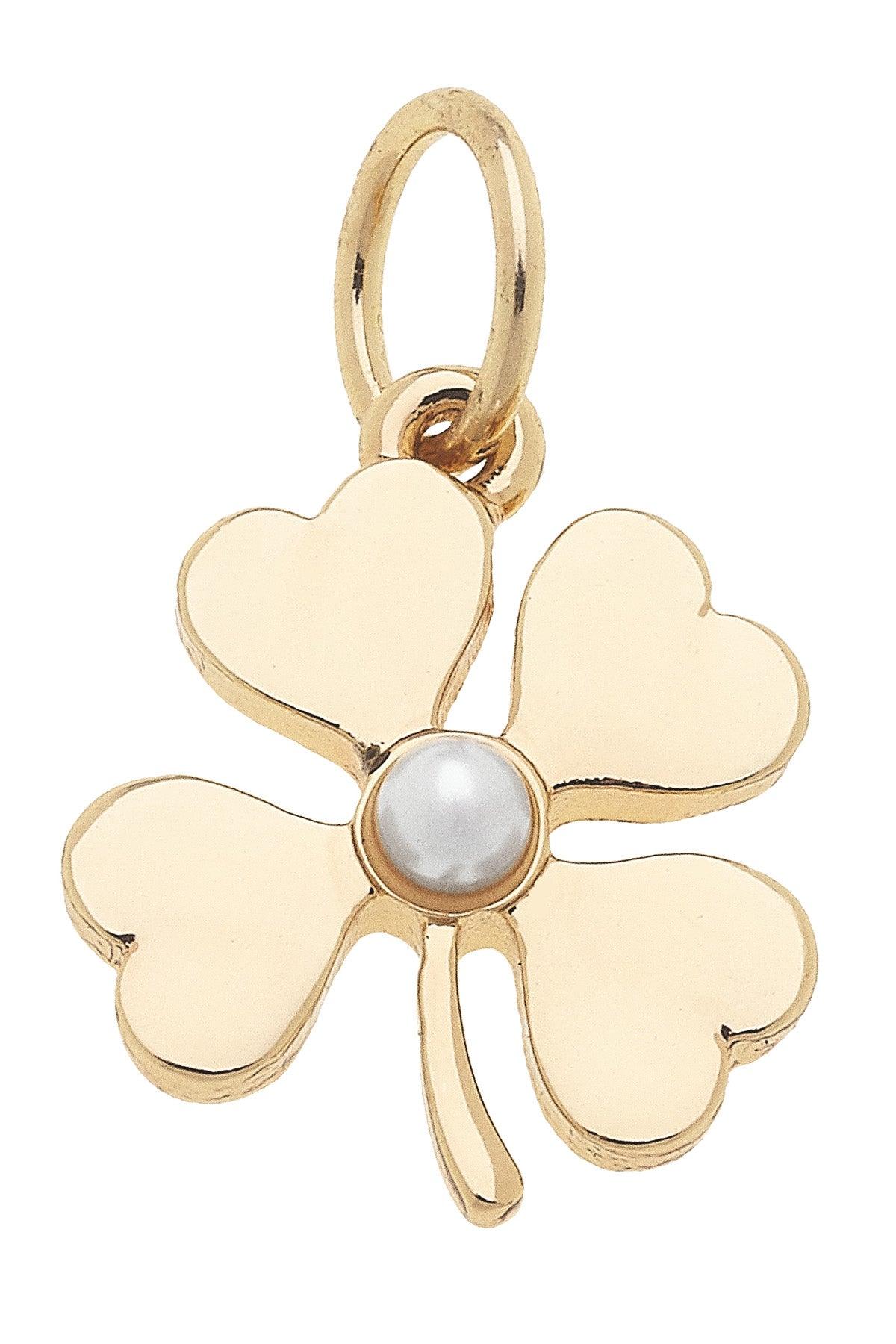 Pearl Shamrock Charm in Shiny Gold
