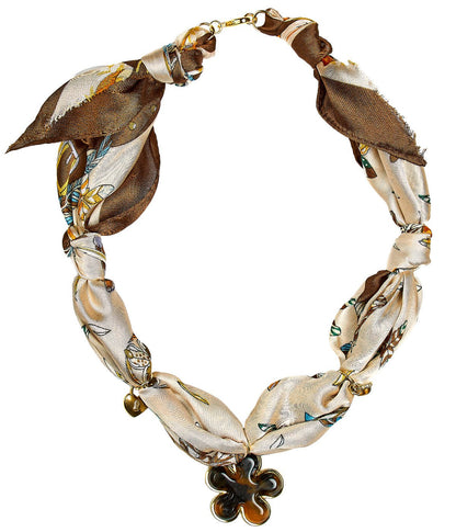 Penny - Brown Tiger Eye Flower - Scarf Necklace