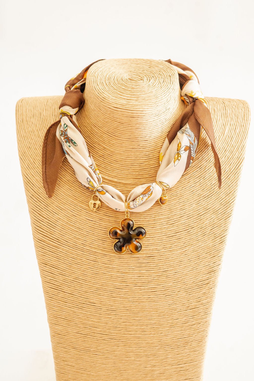 Penny - Brown Tiger Eye Flower - Scarf Necklace