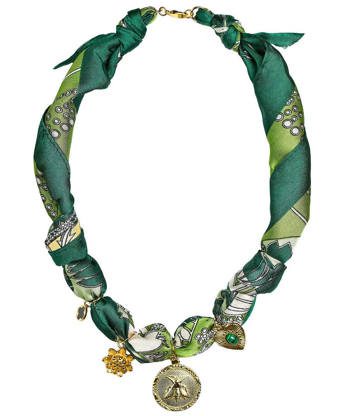 Reese - Green Bee Charm -  Scarf Necklace