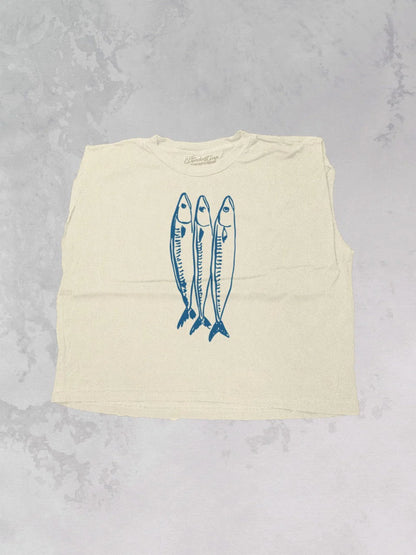 Three Little Fish Vintage Cropped Muscle Tank- cream
