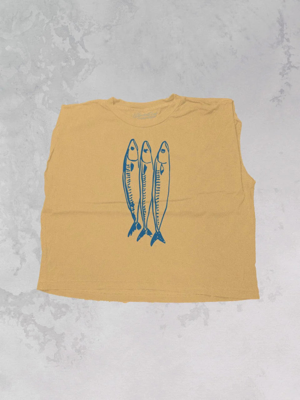 Three Little Fish Vintage Cropped Muscle Tank- mustard